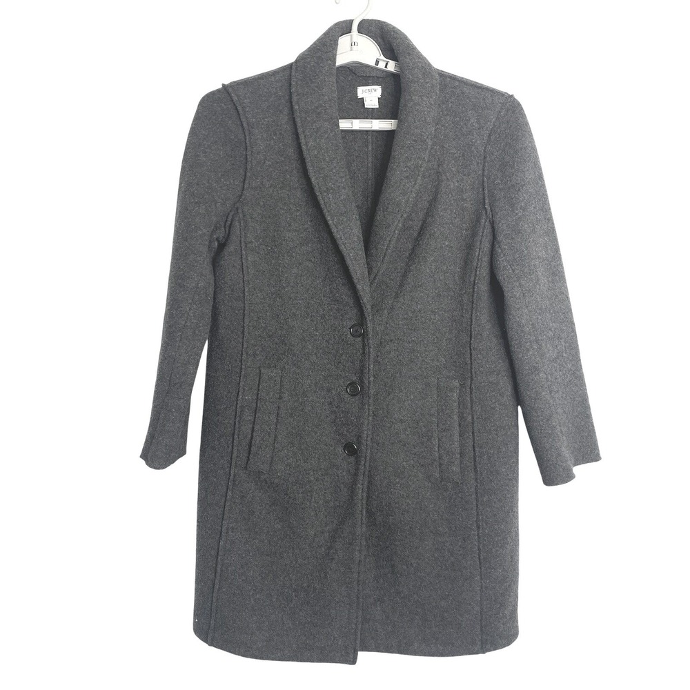 J.Crew Women Charcoal Grey Shawl Collar Wool Blend 3-Button Coat Sz 10 workwear‎